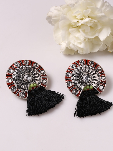 

Studio Voylla Silver-Toned & Multicoloured Contemporary Drop Earrings