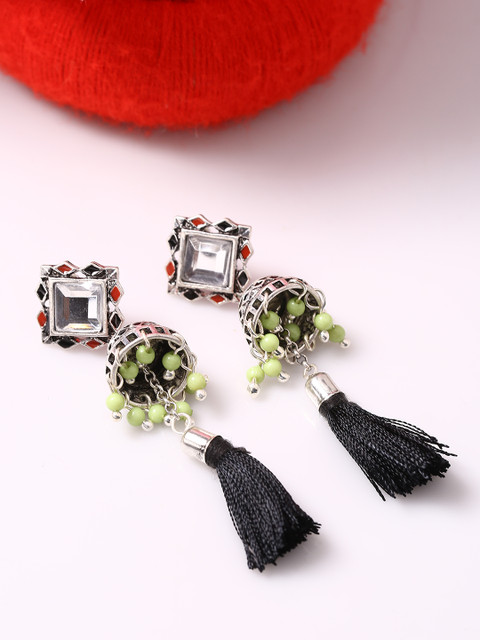 

Studio Voylla Silver-Toned & Black Rhodium-Plated Dome Shaped Jhumkas