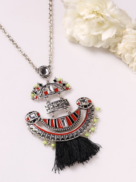

Studio Voylla Silver-Toned & Black Alloy Rhodium-Plated Oxidised Necklace