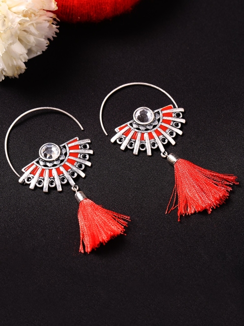 

Studio Voylla Silver-Toned Rhodium-Plated Embellished Classic Theyyam Hoop Earrings