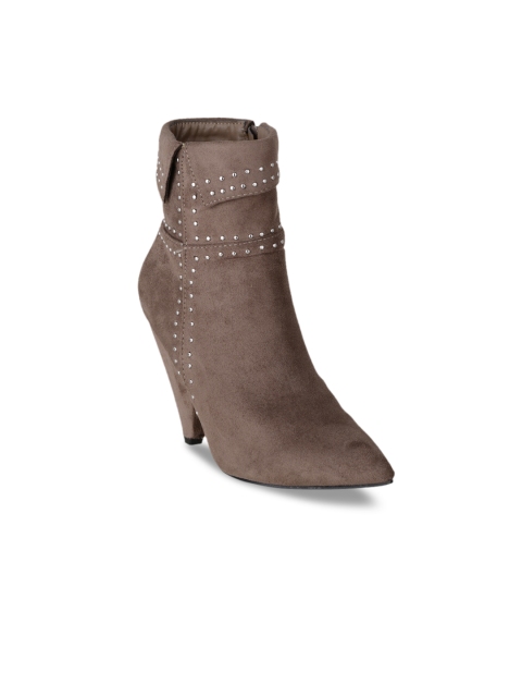 

SHUZ TOUCH Women Khaki Solid Heeled Boots