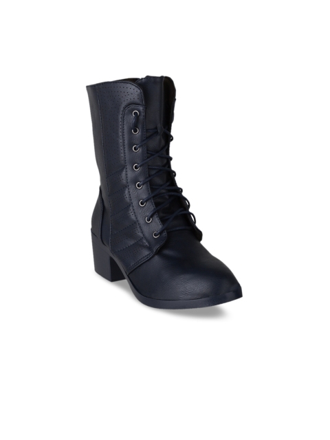 

SHUZ TOUCH Women Navy Blue Solid Heeled Boots