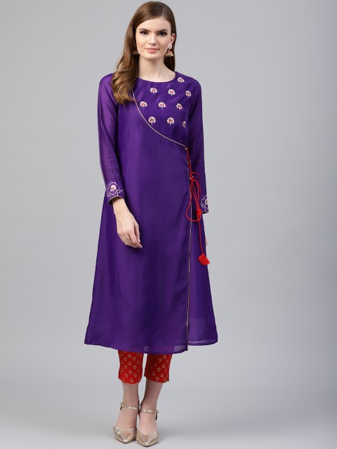 

Juniper Women Purple A-Line Kurta with Embroidery