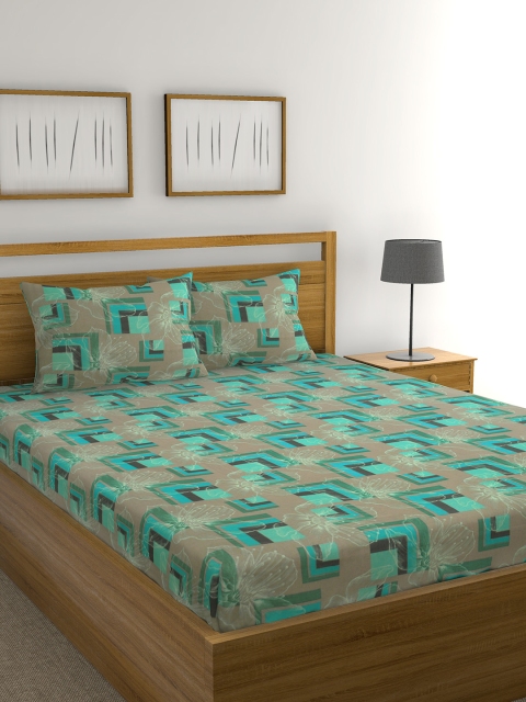 

Raymond Home Grey & Sea Green Printed Flat 104 TC Cotton 1 King Bedsheet & 2 Pillow Covers