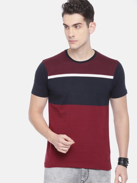 

Roadster Men Burgundy & Navy Blue Colourblocked Round Neck T-shirt