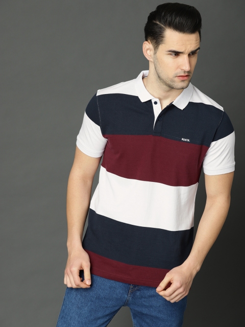 

Roadster Men White & Navy Blue Colourblocked Polo Collar T-shirt