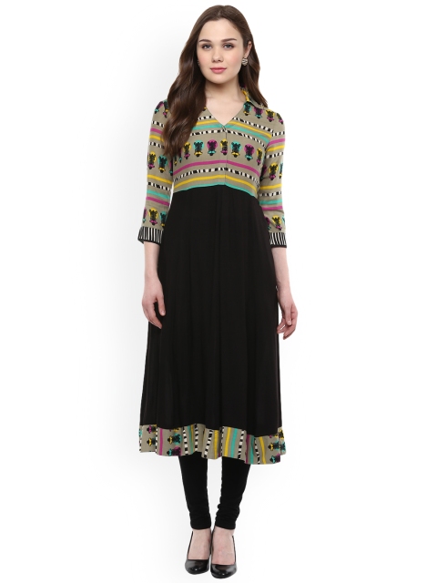 

StyleStone Women Black & Grey Printed Anarkali Kurta