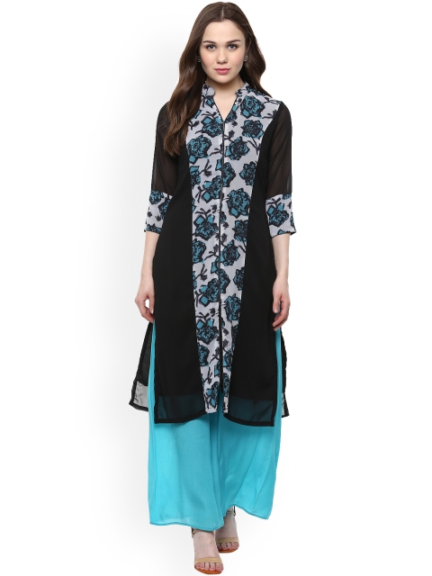 

StyleStone Women Black& Blue Rose Printed Kurta