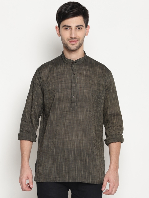 

TATTVA Men Black & Brown Woven Design Straight Kurta
