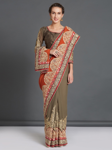 

Mitera Orange & Brown Pure Georgette Solid Saree