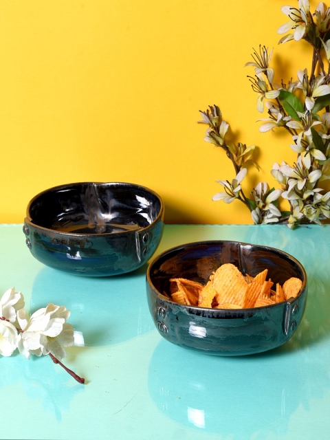 

Unravel India Navy Blue Set of 2 Printed Bowls Set