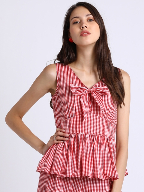 

Besiva Women Red Checked Peplum Top