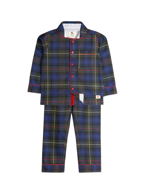 

Cherry Crumble Kids Blue & Black Checked Night suit