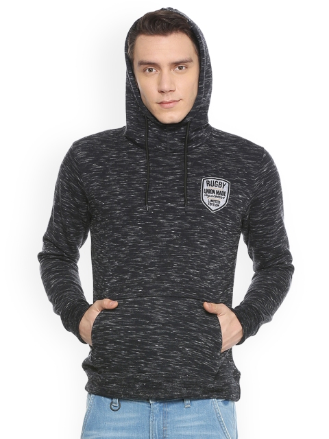 

Peter England Men Charcoal Black Solid Hooded Sweatshirt