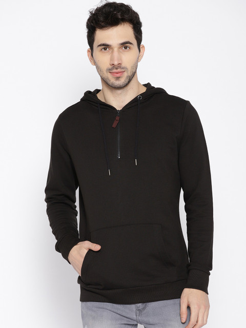 

OVS Men Black Solid Hooded Sweatshirt