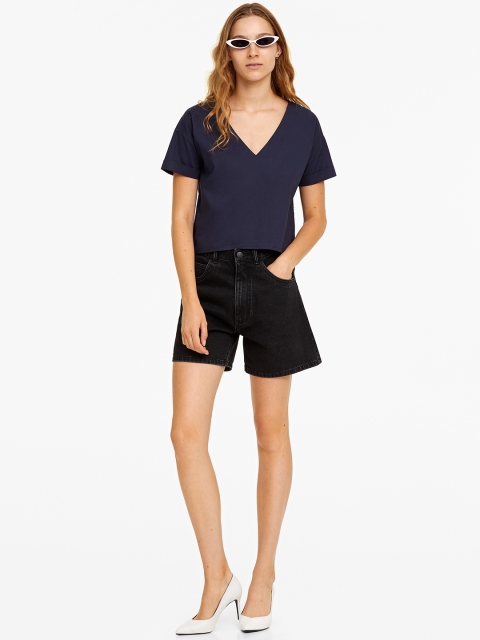 

OVS Women Navy Blue Solid Top