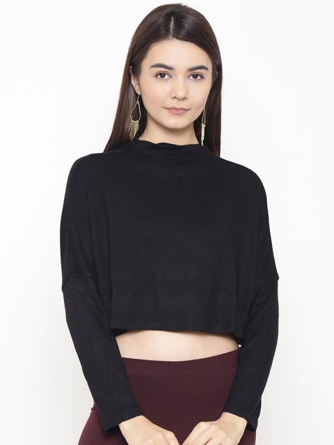 

OVS Women Black Solid Crop Pullover