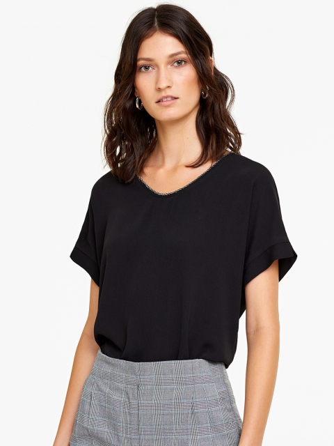 

OVS Women Black Solid A-Line Top