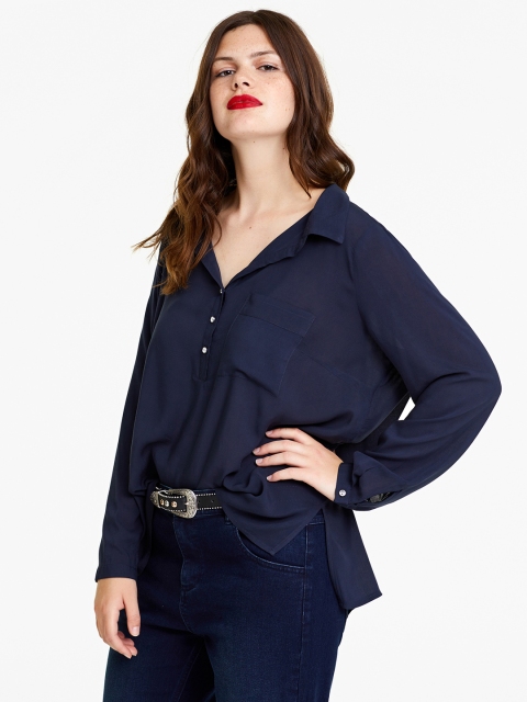 

OVS Women Navy Blue Solid Shirt Style Top