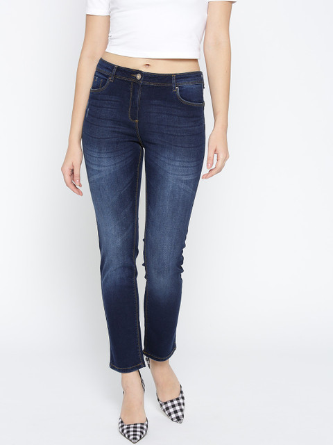 

OVS Women Navy Blue Straight Fit Mid-Rise Low Distress Stretchable Jeans
