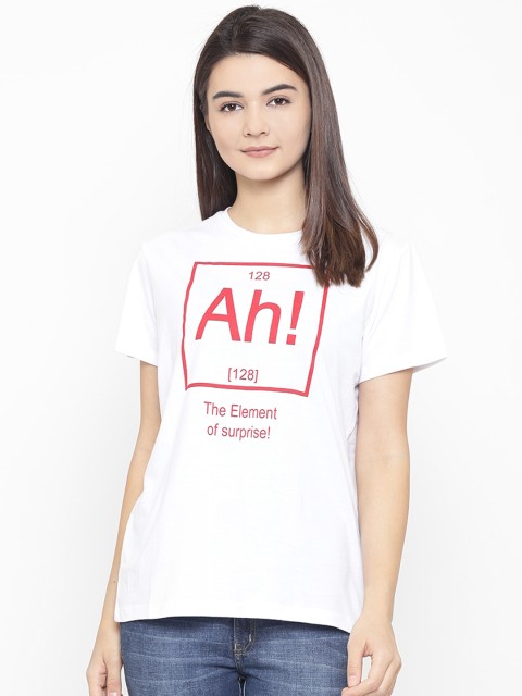 

OVS Women White & Red Printed Round Neck T-shirt