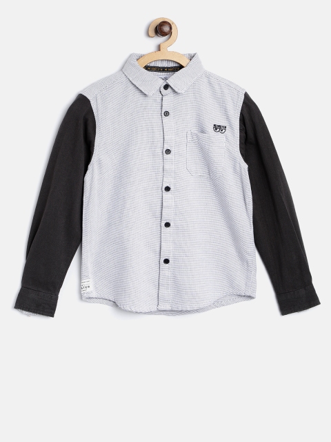 

OVS Boys Off-White & Charcoal Regular Fit Striped Casual Shirt
