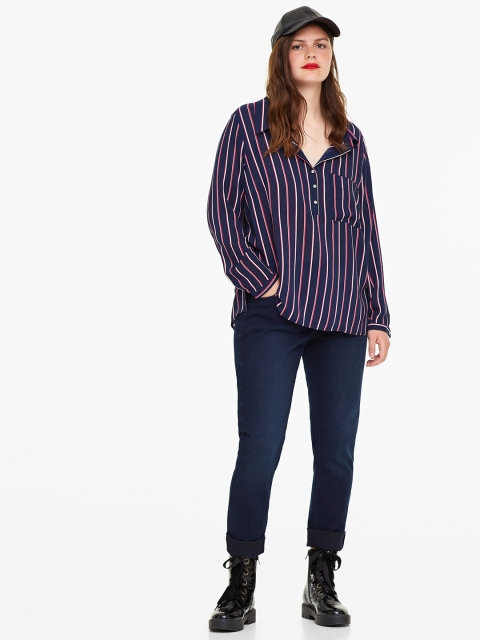 

OVS Women Navy Blue Striped Shirt Style Top