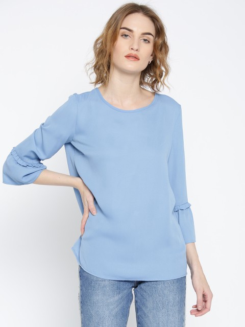 

OVS Women Blue Solid A-Line Top