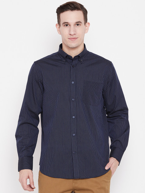 

OVS Men Navy Blue Regular Fit Striped Casual Shirt