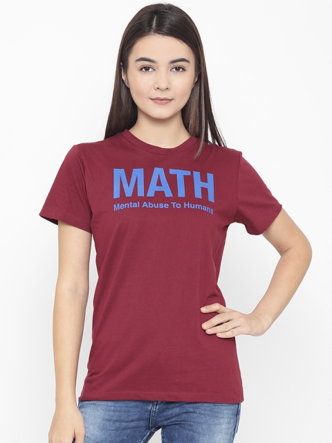 

OVS Women Burgundy Printed Round Neck T-shirt