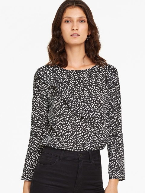 

OVS Women Black & Off-White Printed Top with Ruffled Detail