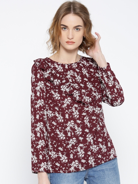 

OVS Women Burgundy & White Floral Print Top