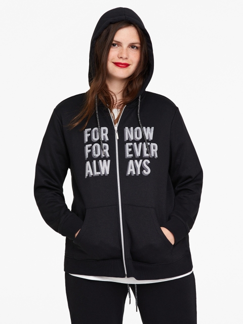 

OVS Women Black Printed Hooded Sweatshirt