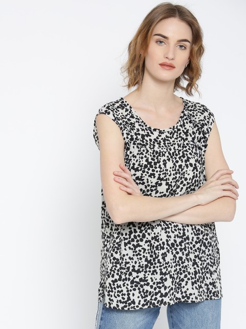

OVS Women Off-White & Black Printed A-Line Top