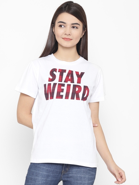 

OVS Women White & Red Printed Round Neck T-shirt