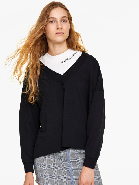 

OVS Women Black Solid Pullover