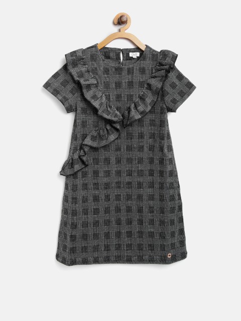 

OVS Girls Black & Silver-Toned Checked A-Line Dress