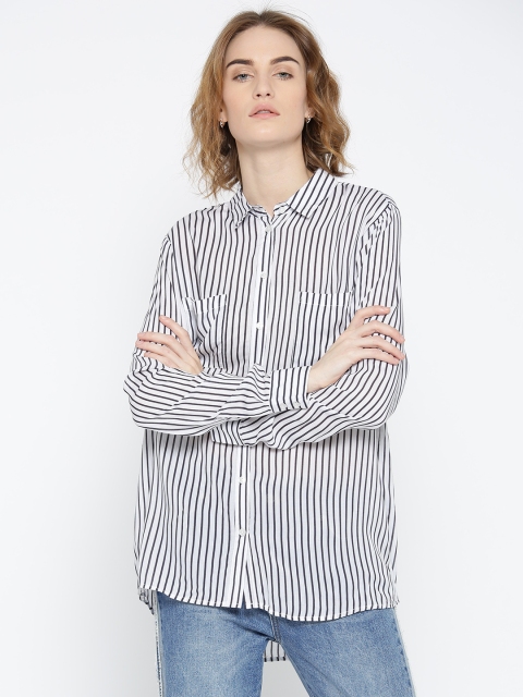 

OVS Women White & Black Regular Fit Striped Casual Shirt