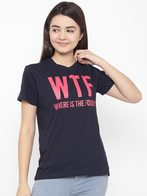 

OVS Women Navy Blue Printed Round Neck T-shirt