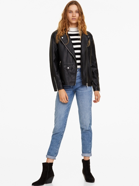 

OVS Women Black Solid Biker Jacket
