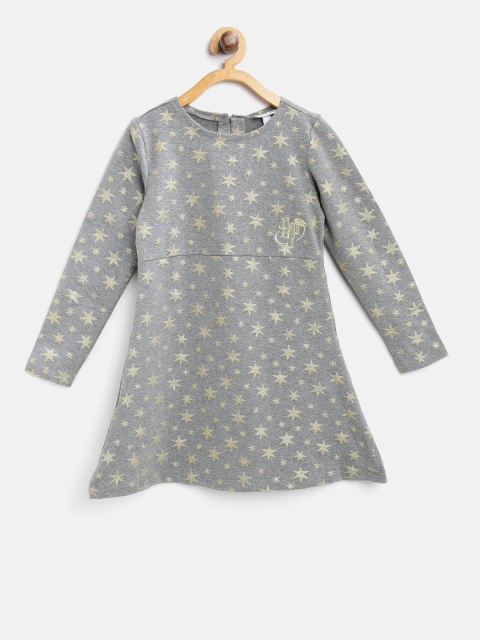 

OVS Girls Grey Melange Printed A-Line Dress