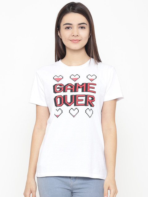 

OVS Women White Printed Round Neck T-shirt
