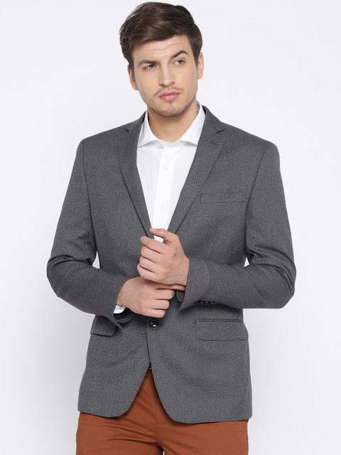 

OVS Men Charcoal Grey Solid Single-Breasted Smart Casual Blazer
