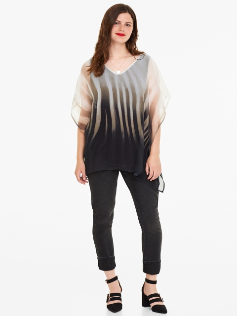 

OVS Women Off-White & Black Printed Kaftan Top
