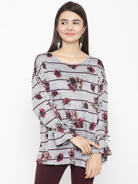 

OVS Women Grey Melange Striped Top