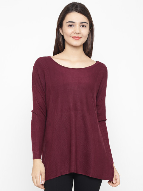 

OVS Women MAroon Solid Pullover