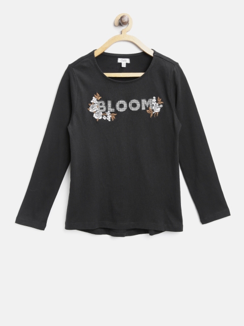 

OVS Girls Black Solid Round Neck T-shirt