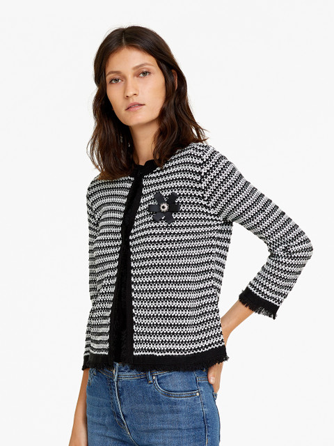 

OVS Women Black & White Self Design Cardigan
