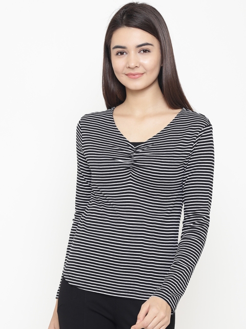 

OVS Women Black & White Striped Top