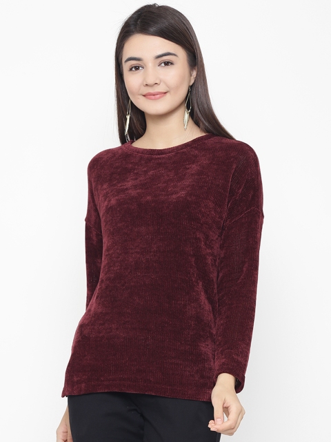 

OVS Women Burgundy Solid Pullover